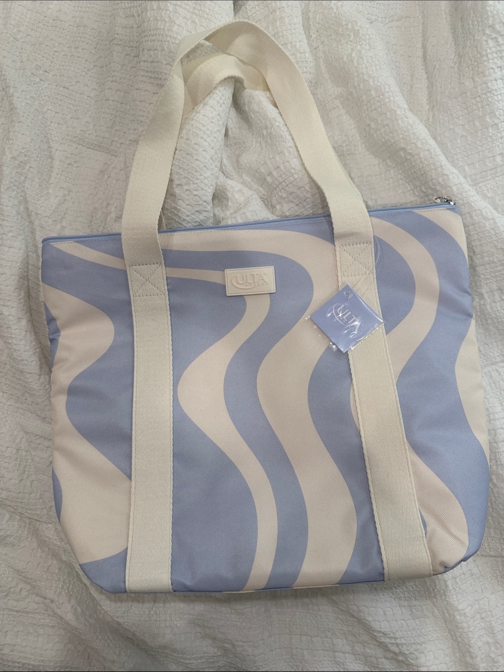 Ulta Beauty Light Blue and Ivory Wave Tote
